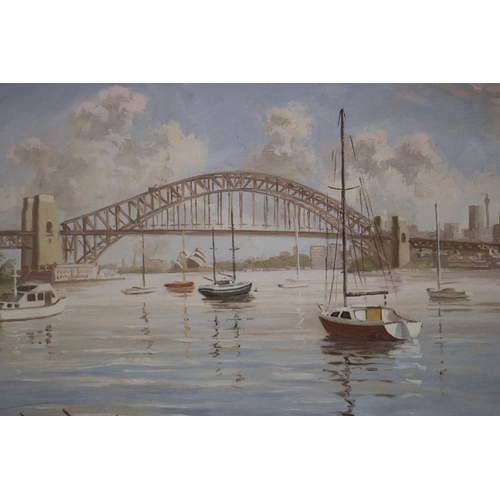 369 - Brian Charles Baigent (1929-2000) Australia, calm waters, Sydney harbour, oil on board, signed lower... 