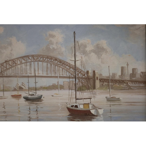 369 - Brian Charles Baigent (1929-2000) Australia, calm waters, Sydney harbour, oil on board, signed lower... 