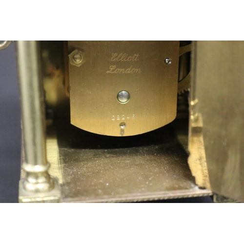 48 - Elliot of London brass lantern clock, movement number 29246-, untested, approx 23cm H