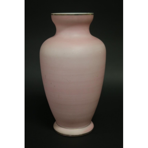 88 - Antique pink milk glass vase, decorated with flowers, approx 32cm H