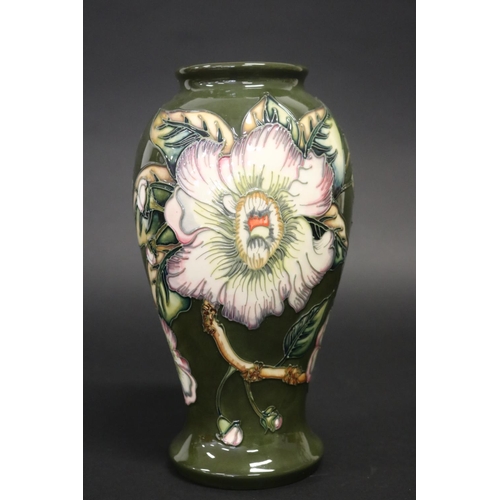 298 - Moorcroft baluster green vase, approx 26.5cm H