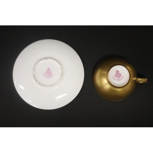 127 - Antique Royal Worcester miniature cup & saucer with fruit decoration, circa 1925, some gilt losses, ... 