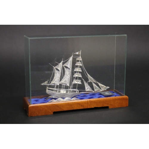 129 - Chinese silver boat in case, marked 925, approx 15cm H x 21cm W x 6cm D