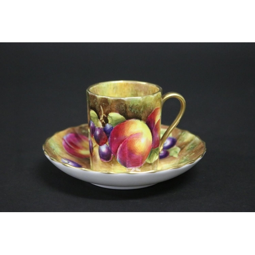 131 - Royal Worcester coffee can & saucer, fruit decoration, signed Lehmon (2)