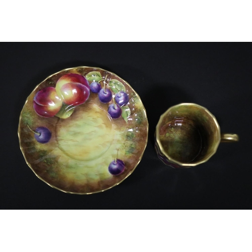 131 - Royal Worcester coffee can & saucer, fruit decoration, signed Lehmon (2)