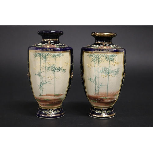 151 - Pair of Japanese Satsuma vases, decorated with samurai, approx 16cm H (2)