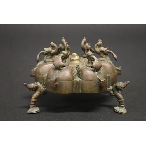 159 - Middle Eastern cast brass spice box, approx 7cm H x 11cm Dia