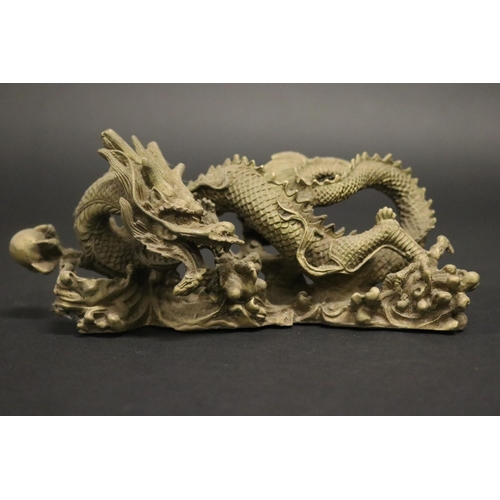 160 - Cast brass figure of a Dragon, heavy, approx 8cm H x 23cm L