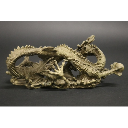 160 - Cast brass figure of a Dragon, heavy, approx 8cm H x 23cm L