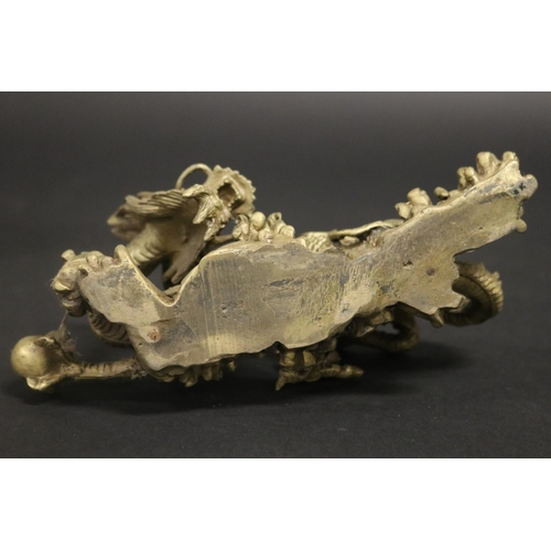 160 - Cast brass figure of a Dragon, heavy, approx 8cm H x 23cm L