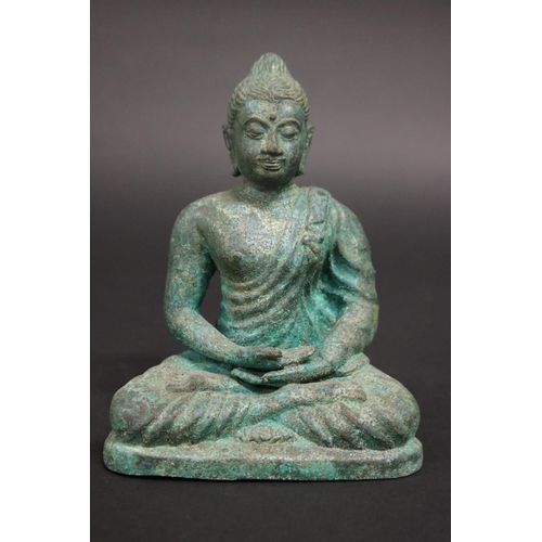 161 - Decorative bronze seated buddha figure, approx 16cm H