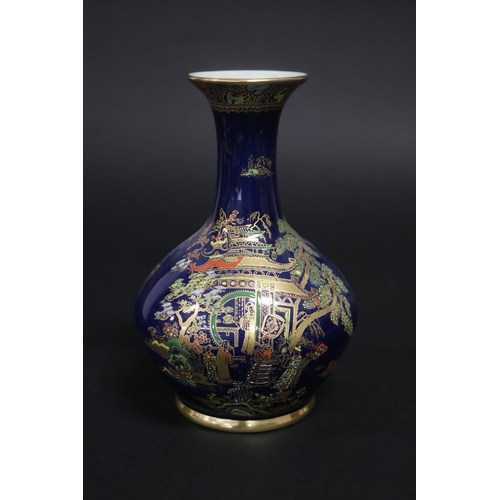 326 - Carlton Ware Mikado pattern blue ground baluster vase, marked to base. 3199. Approx 17cm H