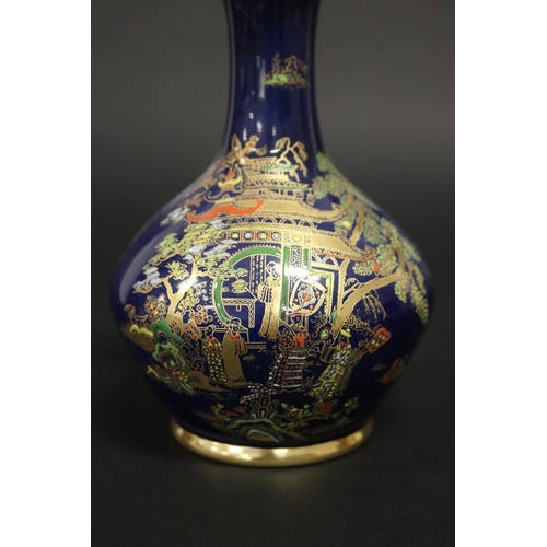 326 - Carlton Ware Mikado pattern blue ground baluster vase, marked to base. 3199. Approx 17cm H