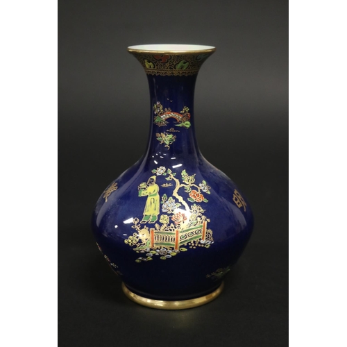 326 - Carlton Ware Mikado pattern blue ground baluster vase, marked to base. 3199. Approx 17cm H