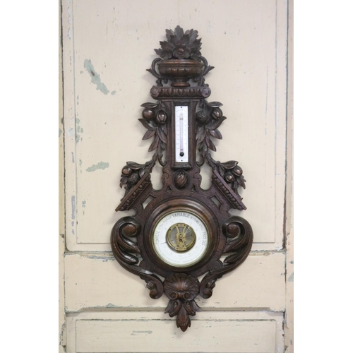 167 - Antique French carved walnut barometer. approx 72cm H x 33cm W