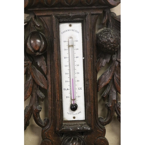 167 - Antique French carved walnut barometer. approx 72cm H x 33cm W