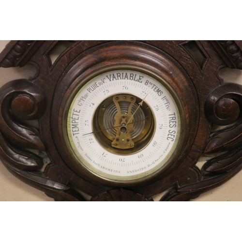 167 - Antique French carved walnut barometer. approx 72cm H x 33cm W