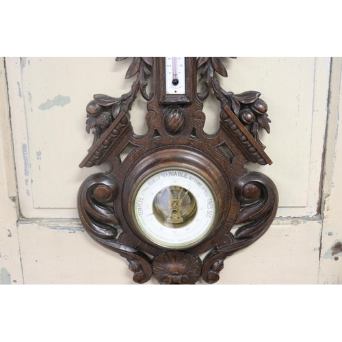 167 - Antique French carved walnut barometer. approx 72cm H x 33cm W