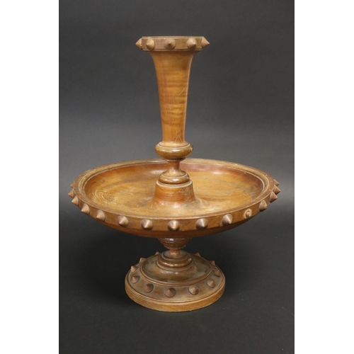 195 - Antique French turned wood centre bowl and trumpet centre, approx 42cm H x 33cm Dia