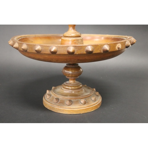 195 - Antique French turned wood centre bowl and trumpet centre, approx 42cm H x 33cm Dia