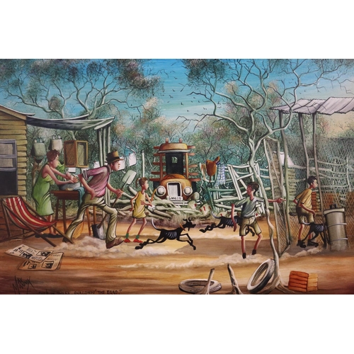 196 - Max Mannix (1939-.) Australia, its in there swallowin the eggs, oil onboard, signed and titled lower... 