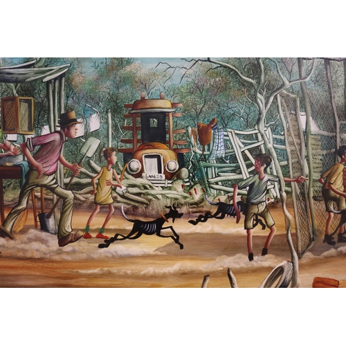 196 - Max Mannix (1939-.) Australia, its in there swallowin the eggs, oil onboard, signed and titled lower... 