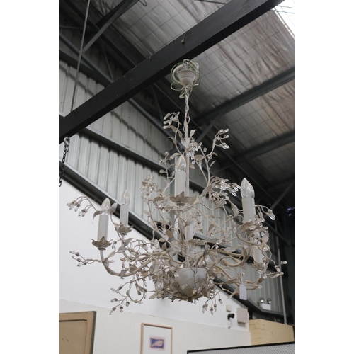 432 - Modern painted flower and branch eight light chandelier, with multi branch crystal point flower head... 