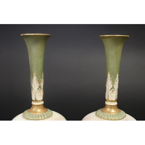 322 - Pair of Royal Worcester fluted vases, 'Pheasants' by John Stinton, of squat form with long neck, pai... 