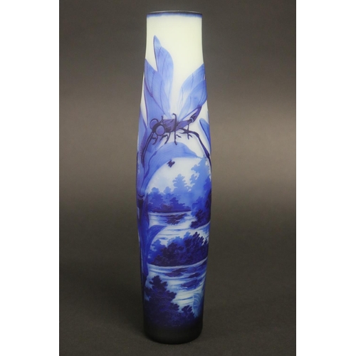 323 - Galle style blue dragonfly vase, approx 31.5cm H