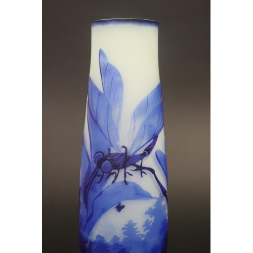 323 - Galle style blue dragonfly vase, approx 31.5cm H