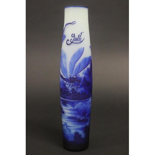 323 - Galle style blue dragonfly vase, approx 31.5cm H