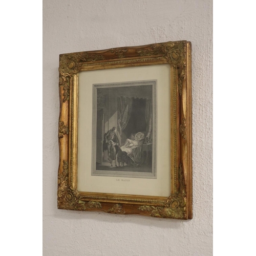 377 - Well framed antique engraving Le Matin, approx 22cm x 17cm