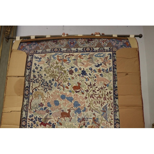 427 - Fine Persian silk Qum wild animal carpet, Ex Persian Carlet Gallery 1979. approx 107cm x 170cm