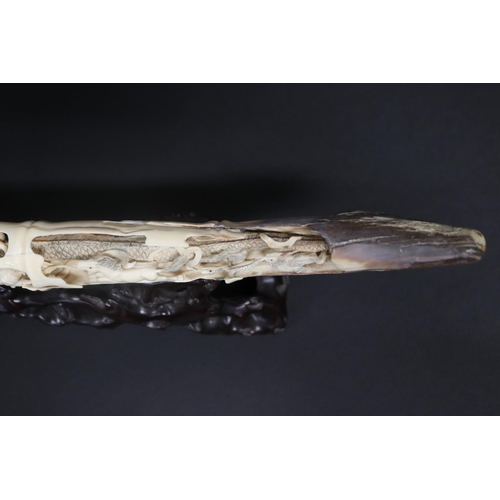 308 - Rare finely carved ancient mammoth ivory tusk section, later carved with the twelve zodiac animals. ... 