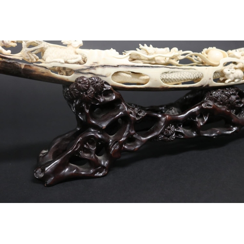 308 - Rare finely carved ancient mammoth ivory tusk section, later carved with the twelve zodiac animals. ... 