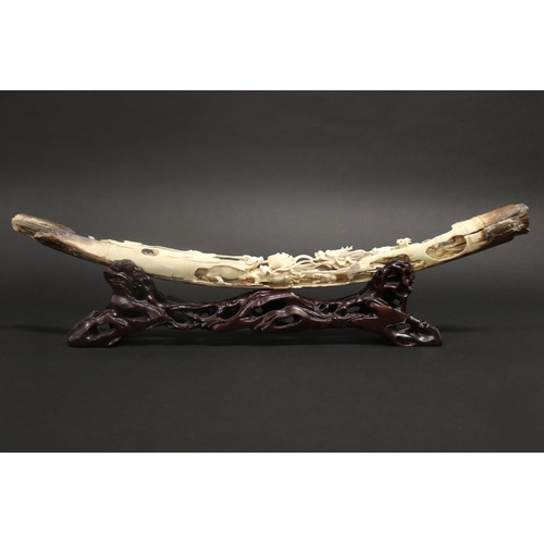 308 - Rare finely carved ancient mammoth ivory tusk section, later carved with the twelve zodiac animals. ... 