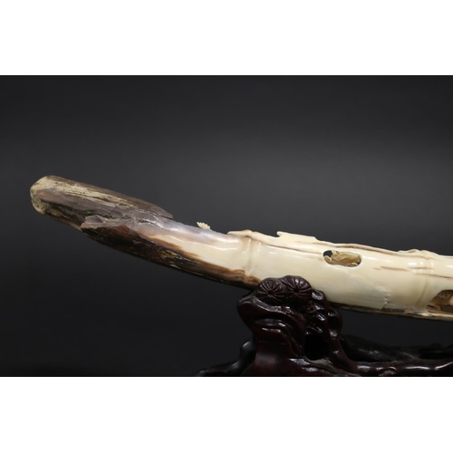 308 - Rare finely carved ancient mammoth ivory tusk section, later carved with the twelve zodiac animals. ... 