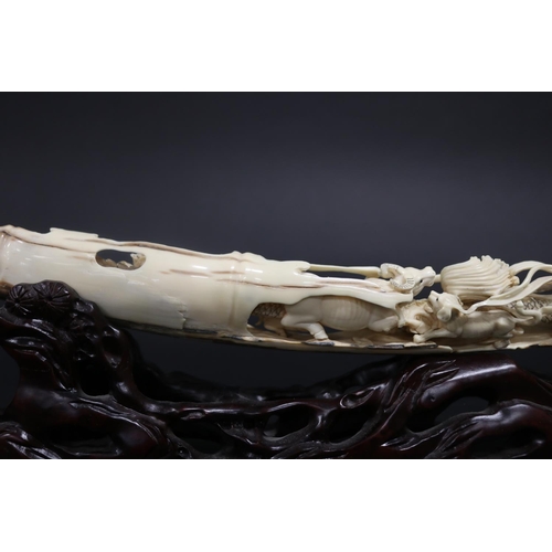 308 - Rare finely carved ancient mammoth ivory tusk section, later carved with the twelve zodiac animals. ... 