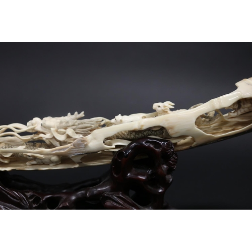 308 - Rare finely carved ancient mammoth ivory tusk section, later carved with the twelve zodiac animals. ... 