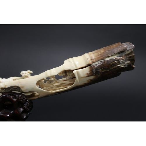 308 - Rare finely carved ancient mammoth ivory tusk section, later carved with the twelve zodiac animals. ... 