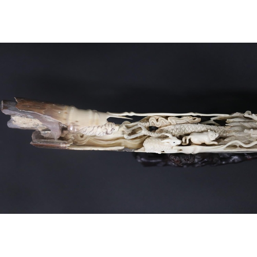 308 - Rare finely carved ancient mammoth ivory tusk section, later carved with the twelve zodiac animals. ... 