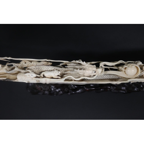 308 - Rare finely carved ancient mammoth ivory tusk section, later carved with the twelve zodiac animals. ... 