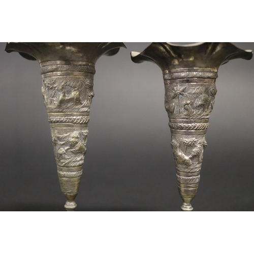 313 - Pair of flared rim pedestal posy vases, approx 14cm H (2)