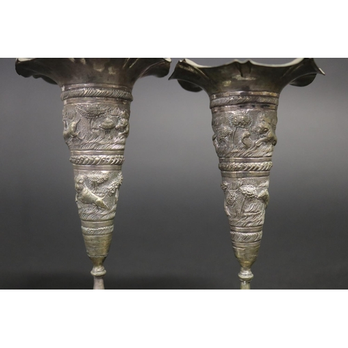 313 - Pair of flared rim pedestal posy vases, approx 14cm H (2)