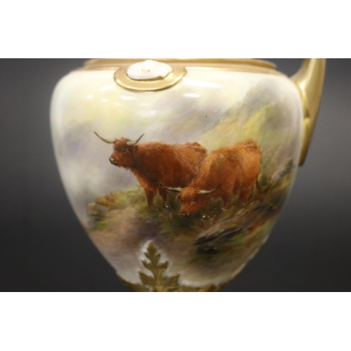 318 - Royal Worcester ornamental ewer, of Highland cattle, signed John Stinton, dated 1913, approx 27cm H