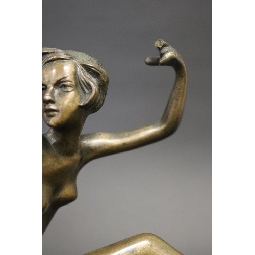 324 - Art Deco style bronze figure of a dancer on square onyx base, approx 33cm H (Af to fingers)