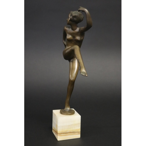 324 - Art Deco style bronze figure of a dancer on square onyx base, approx 33cm H (Af to fingers)