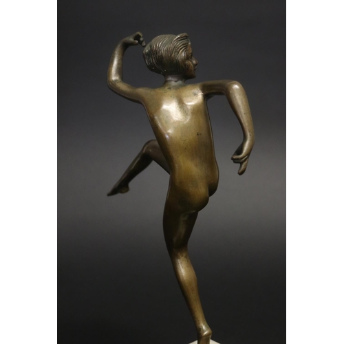 324 - Art Deco style bronze figure of a dancer on square onyx base, approx 33cm H (Af to fingers)