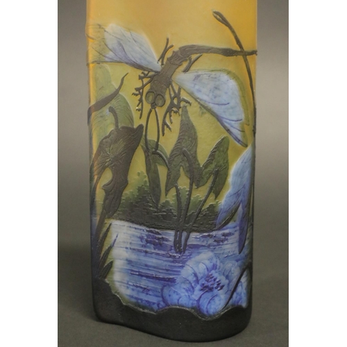 341 - Galle style blue & yellow dragonfly vase, approx 24cm H