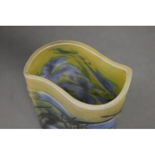 341 - Galle style blue & yellow dragonfly vase, approx 24cm H